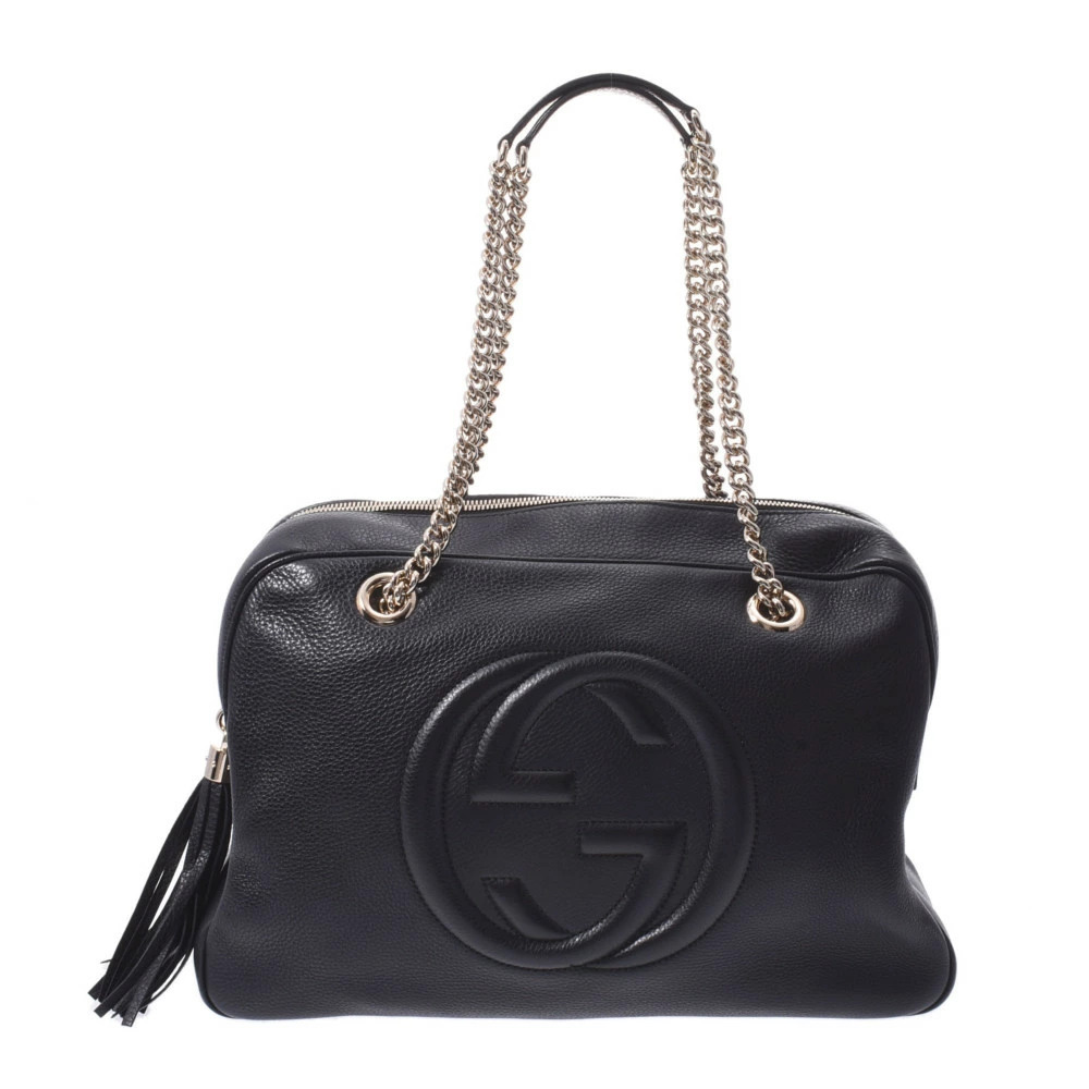 GUCCI Soho Chain Tote Interlocking GG Black Leather Bag